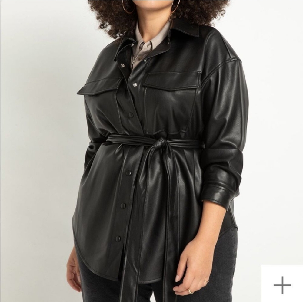 Eloquii Black Belted Faux Leather Jacket